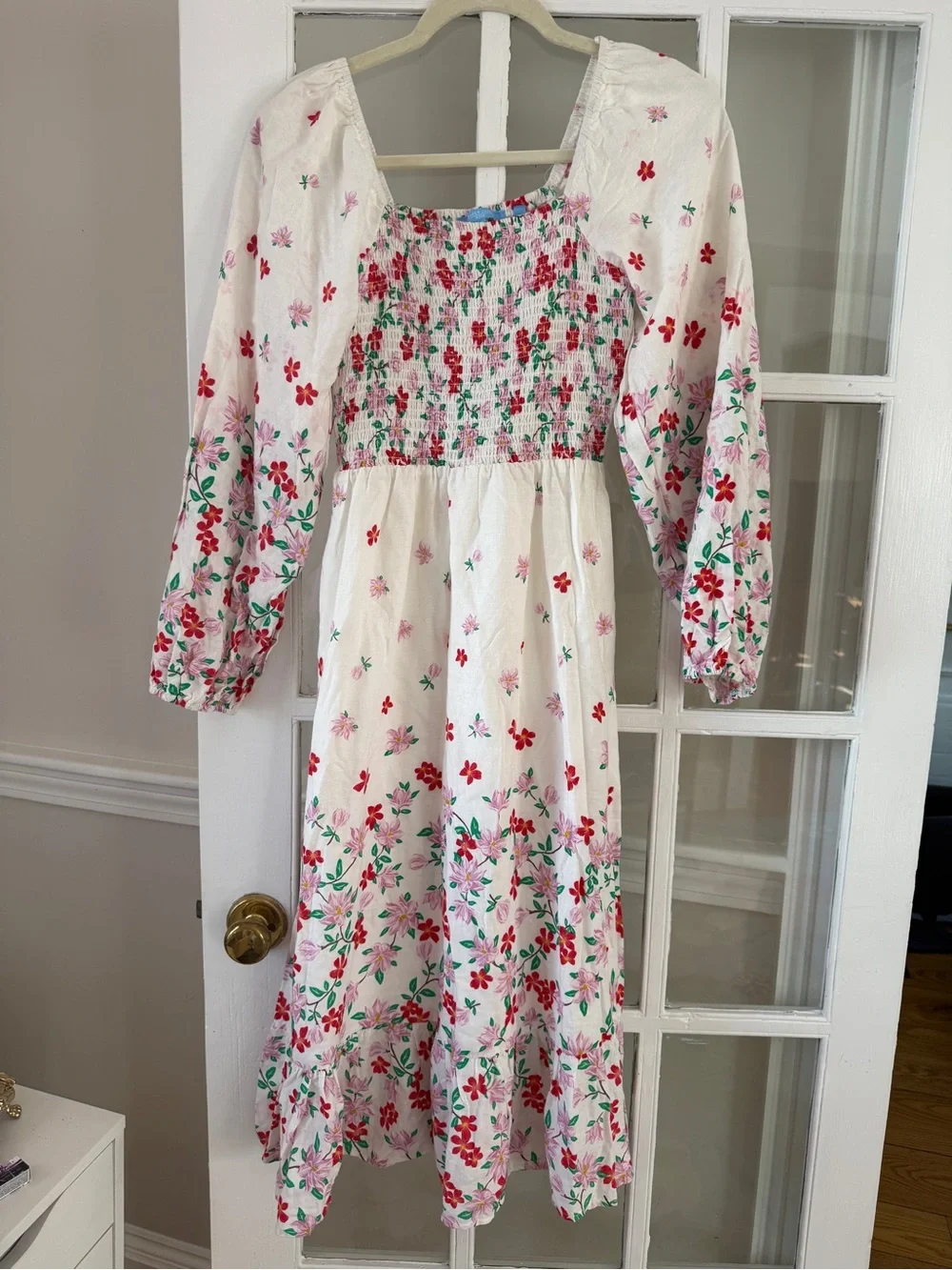 Draper James RSVP White Dress with Red & Pink Floral Smocking - Picture 3 of 8